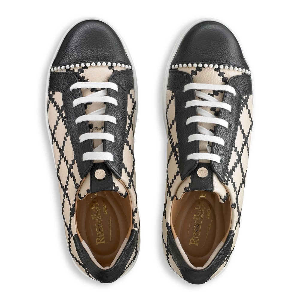 Beige / Black Russell And Bromley Esplanade Lace Up Women's Platform Shoes | CA-8509S