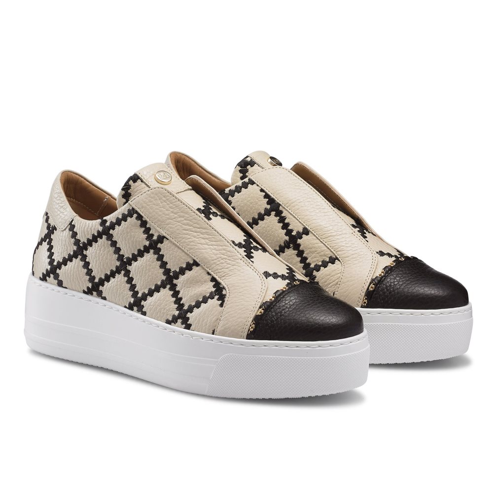 Beige / Black Russell And Bromley Seawalk Laceless Women's Platform Shoes | CA-8506T