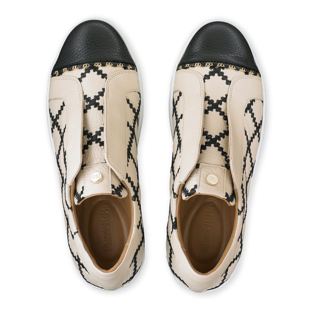 Beige / Black Russell And Bromley Seawalk Laceless Women's Platform Shoes | CA-8506T