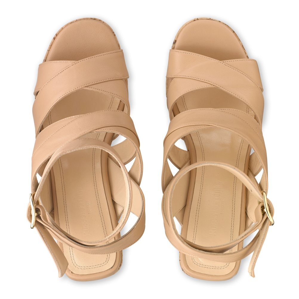 Beige Russell And Bromley Bliss Strappy Women's Wedges | CA-3217F