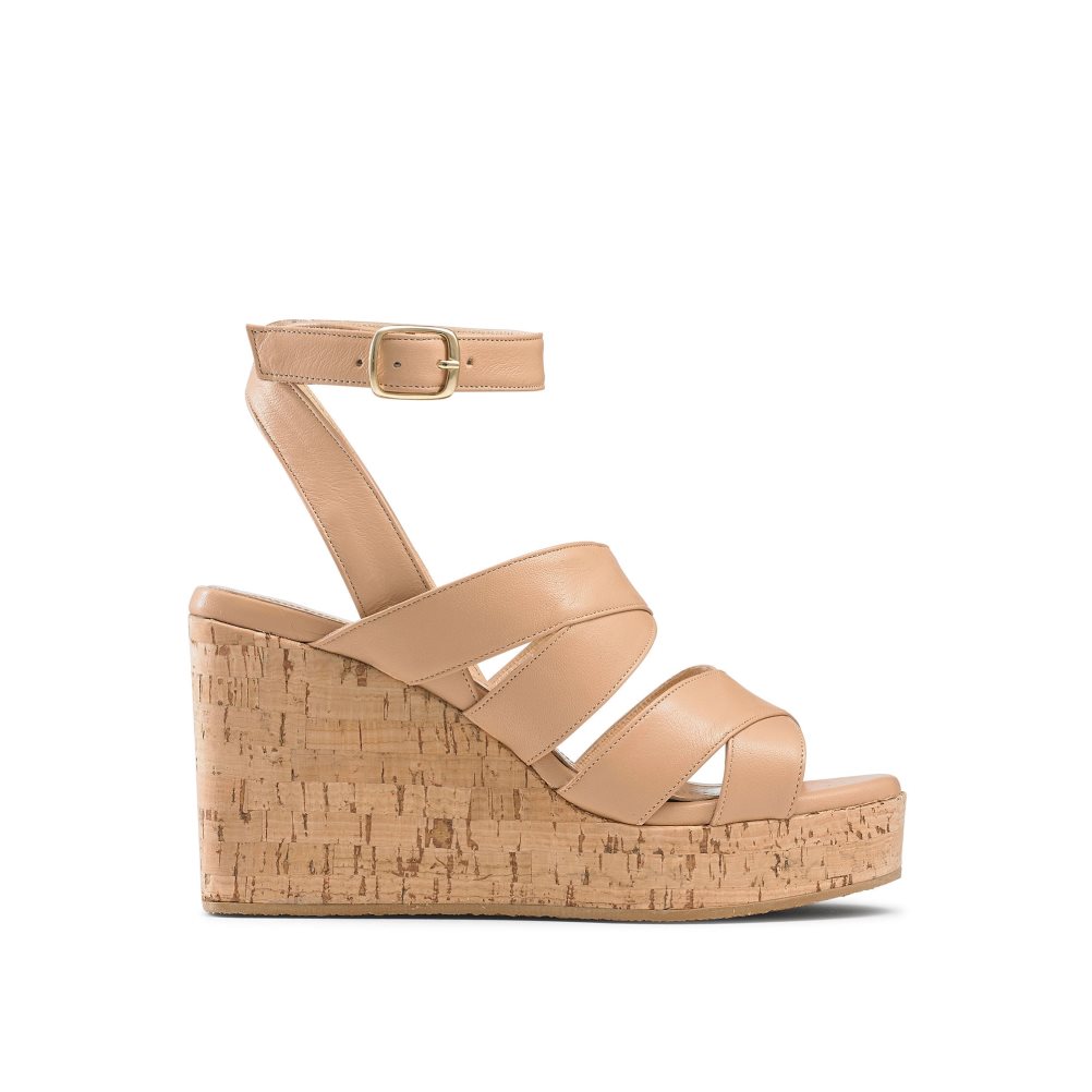 Beige Russell And Bromley Bliss Strappy Women\'s Wedges | CA-3217F