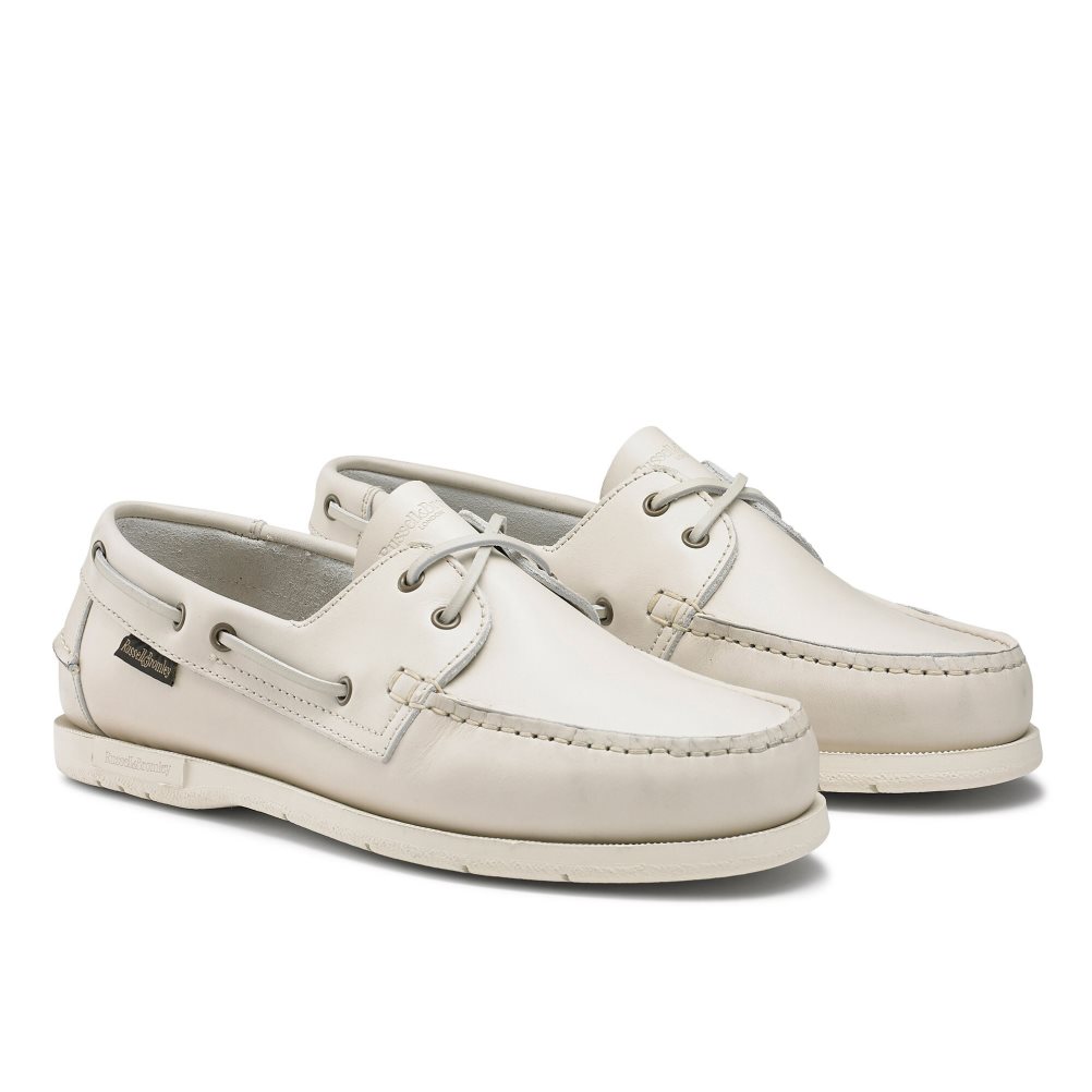 Beige Russell And Bromley Bowline Waxy Leather Deck Men's Casual Shoes | CA-5186E