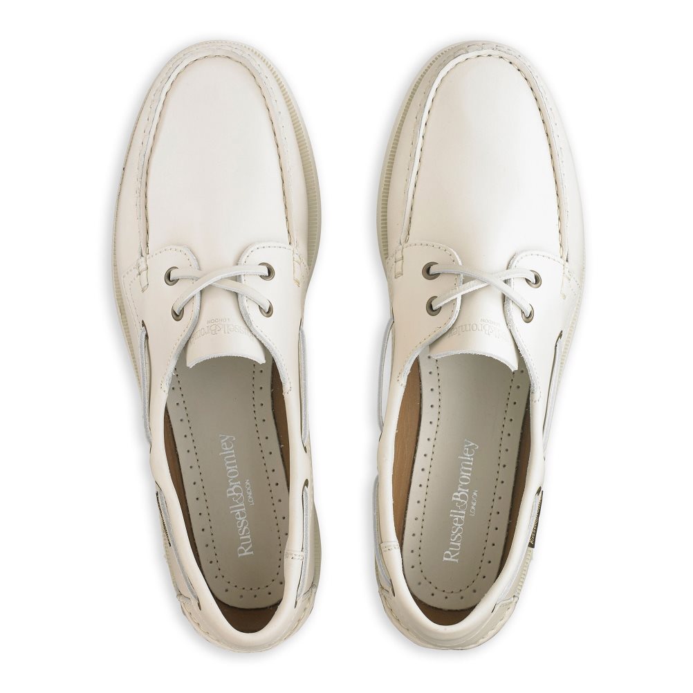 Beige Russell And Bromley Bowline Waxy Leather Deck Men's Casual Shoes | CA-5186E