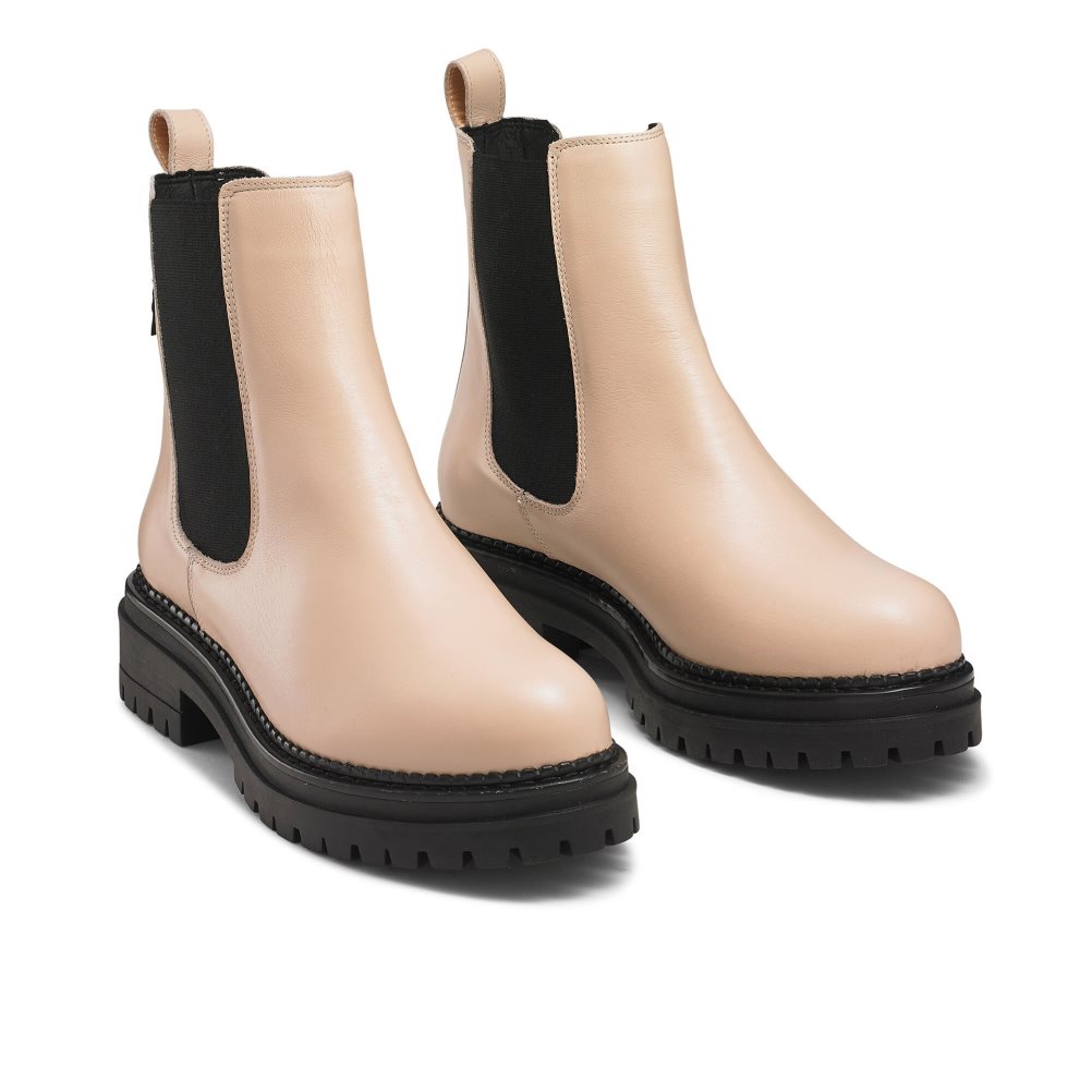 Beige Russell And Bromley Company Combat Women's Chelsea Boots | CA-8709J
