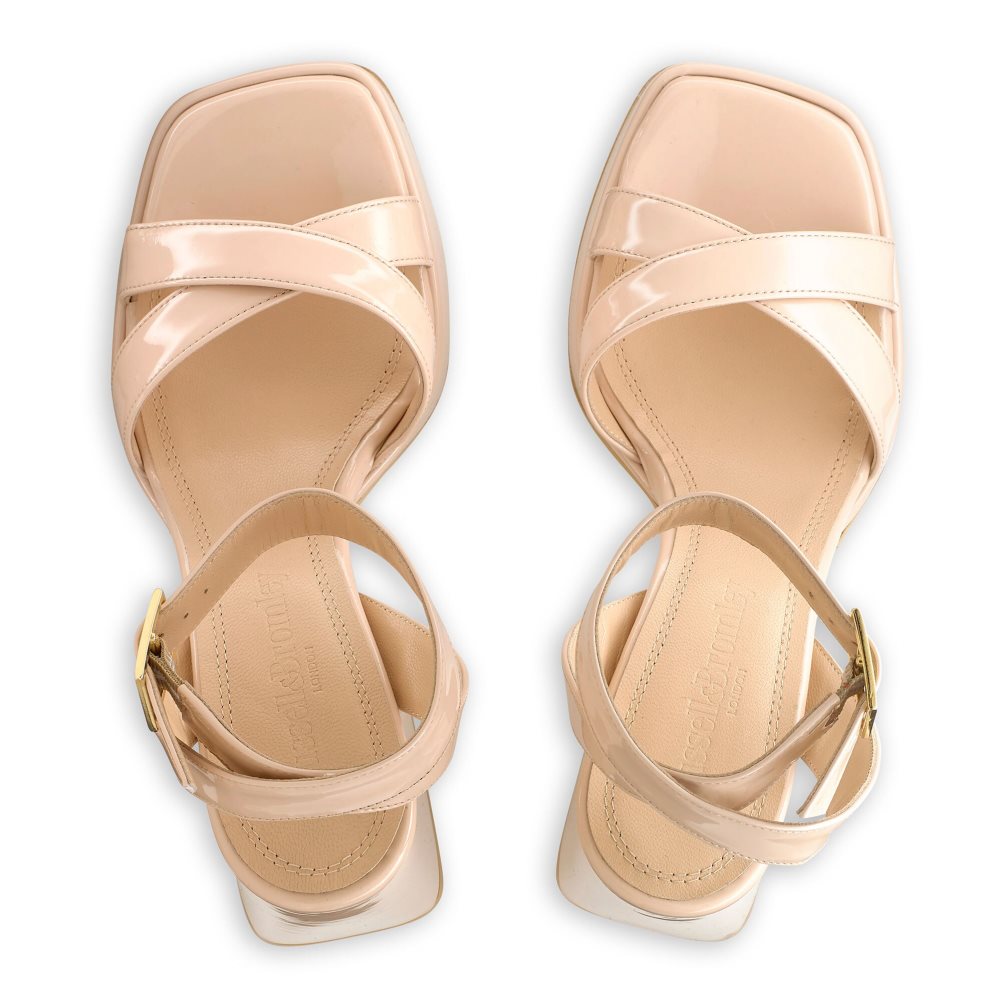 Beige Russell And Bromley Groovybaby Platform Women's Heels Sandals | CA-0328N