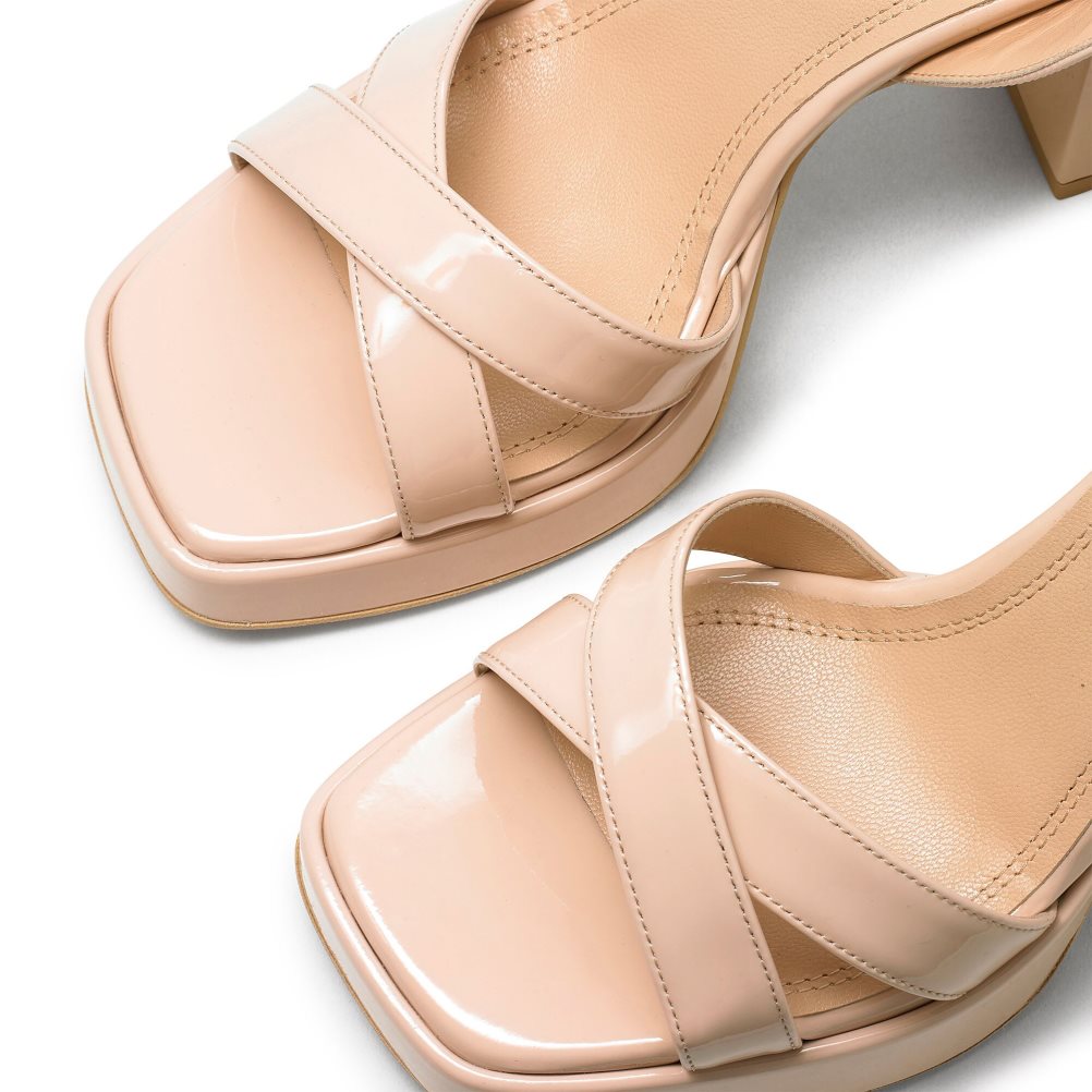 Beige Russell And Bromley Groovybaby Platform Women's Heels Sandals | CA-0328N