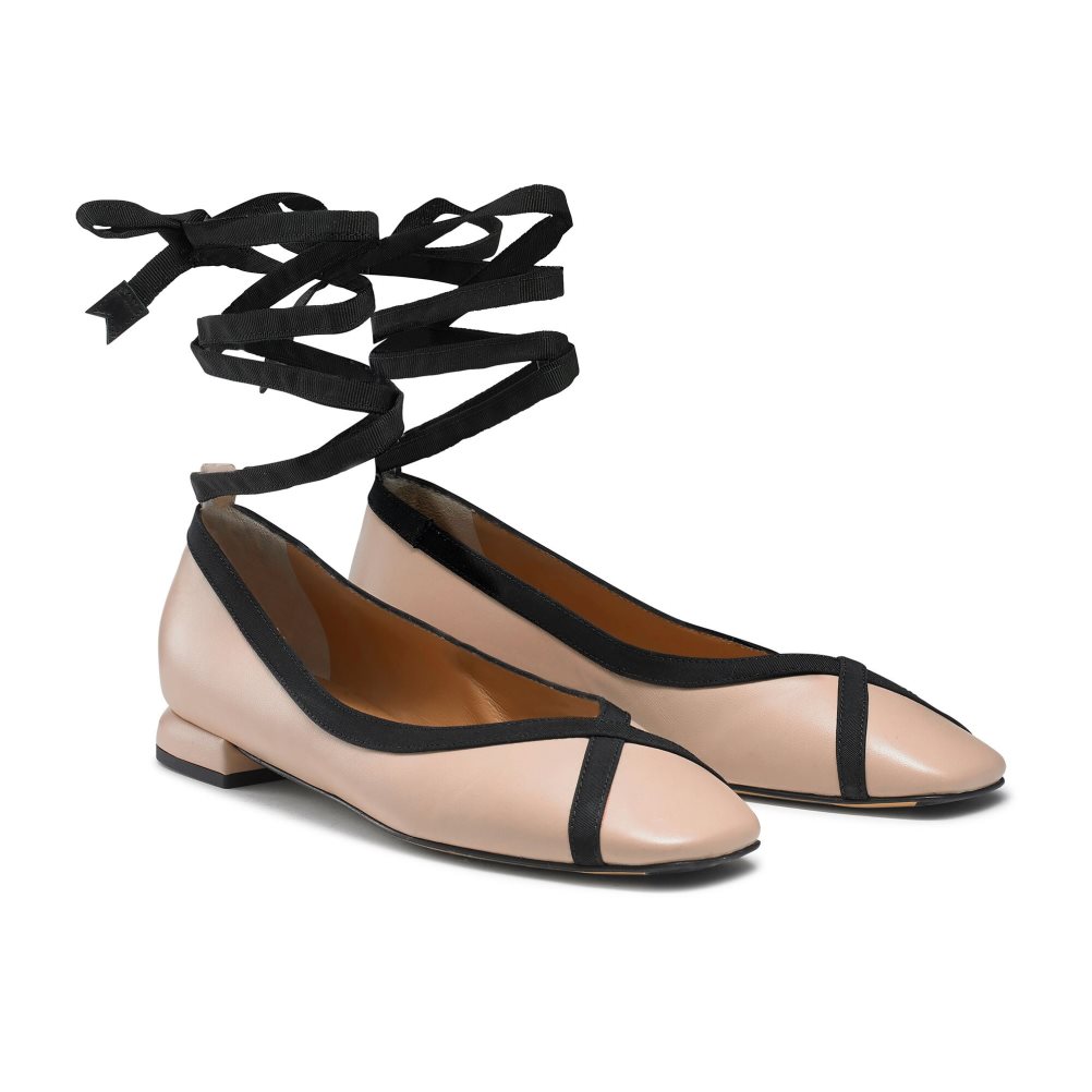 Beige Russell And Bromley Pirouette Ankle Tie Women's Ballet Flats | CA-8123T