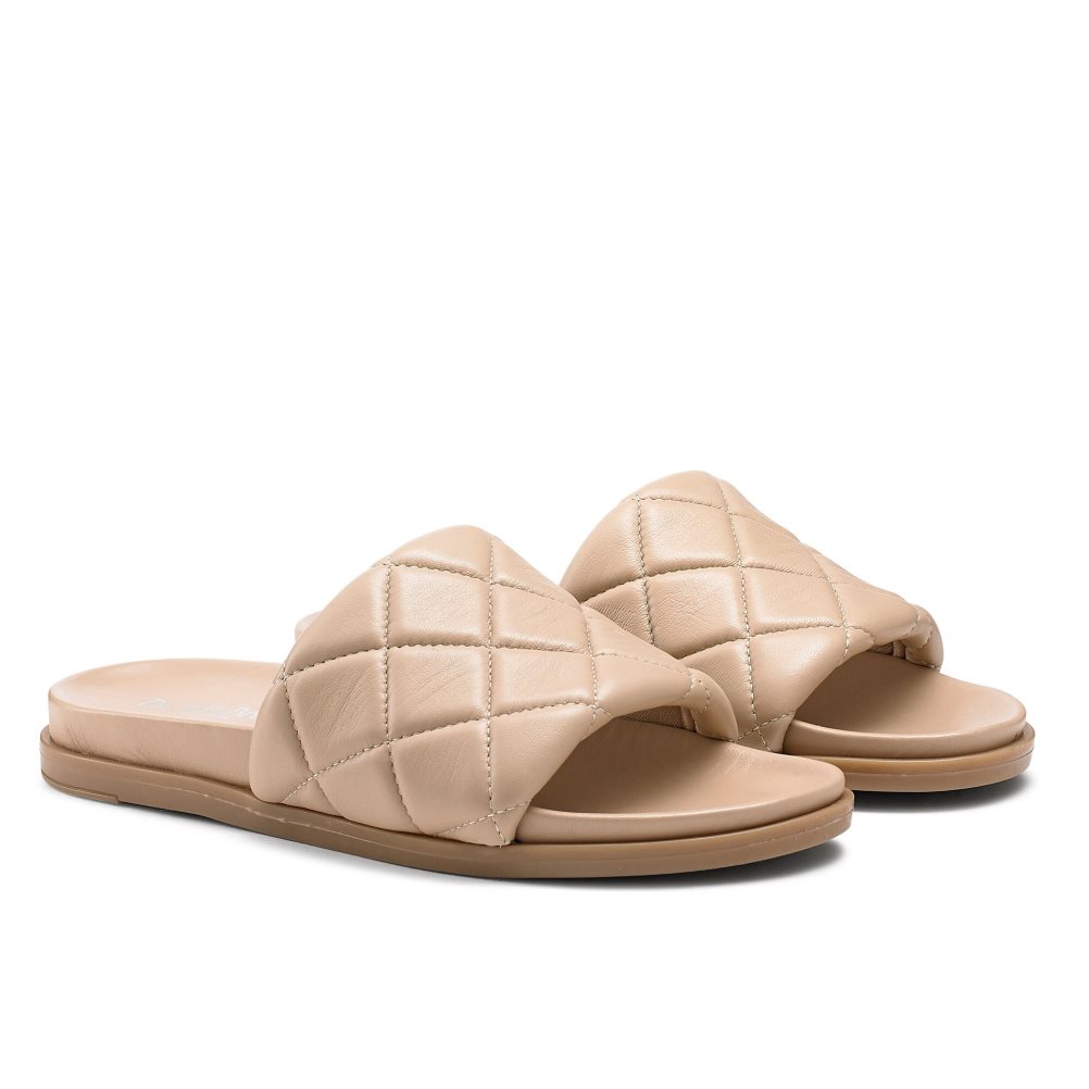 Beige Russell And Bromley Quilted Women's Slides | CA-7324M