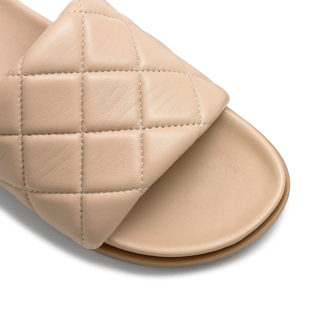 Beige Russell And Bromley Quilted Women's Slides | CA-7324M
