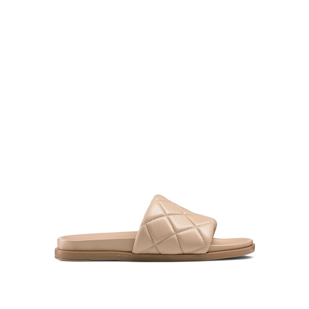 Beige Russell And Bromley Quilted Women\'s Slides | CA-7324M