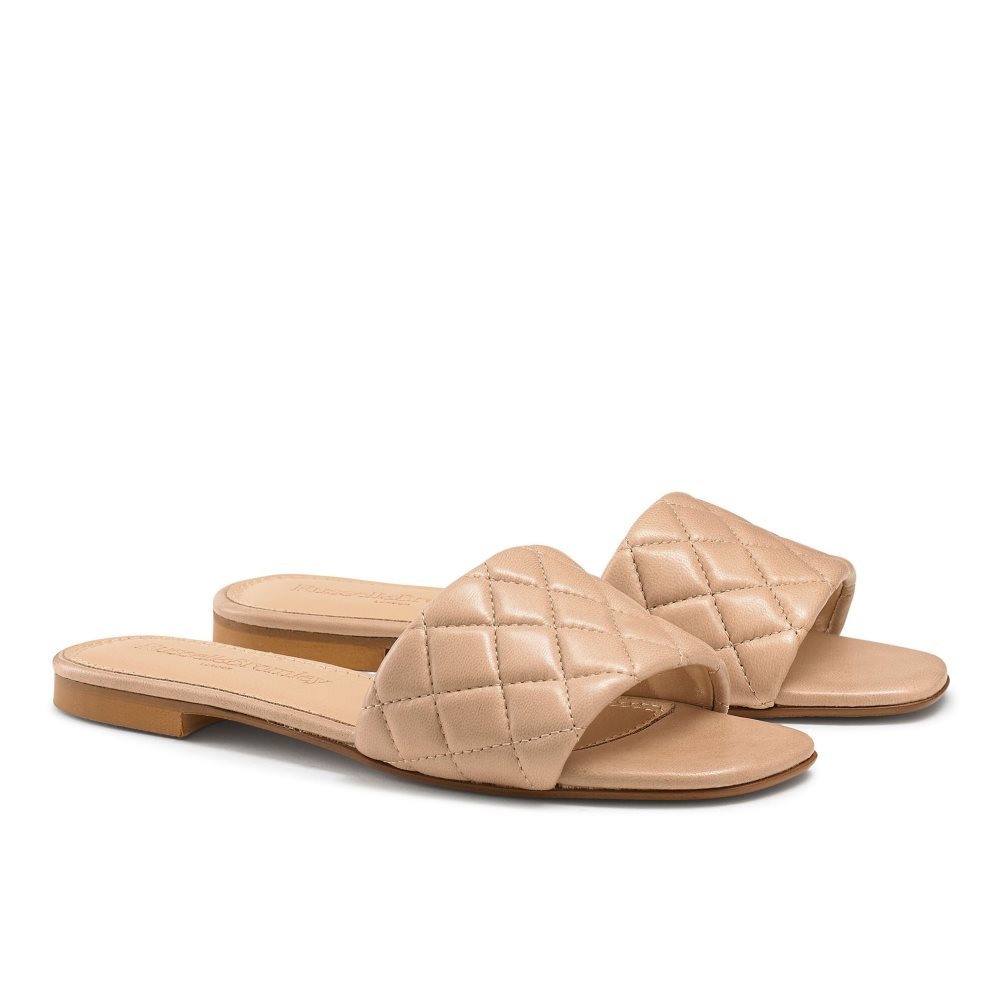 Beige Russell And Bromley Quilted Women's Flat Sandals | CA-8947B