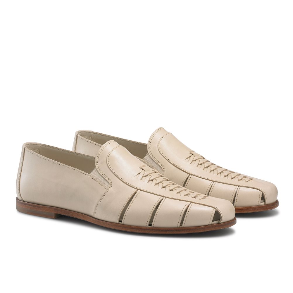 Beige Russell And Bromley Southend Weave Detail Slip On Men's Casual Shoes | CA-3976R