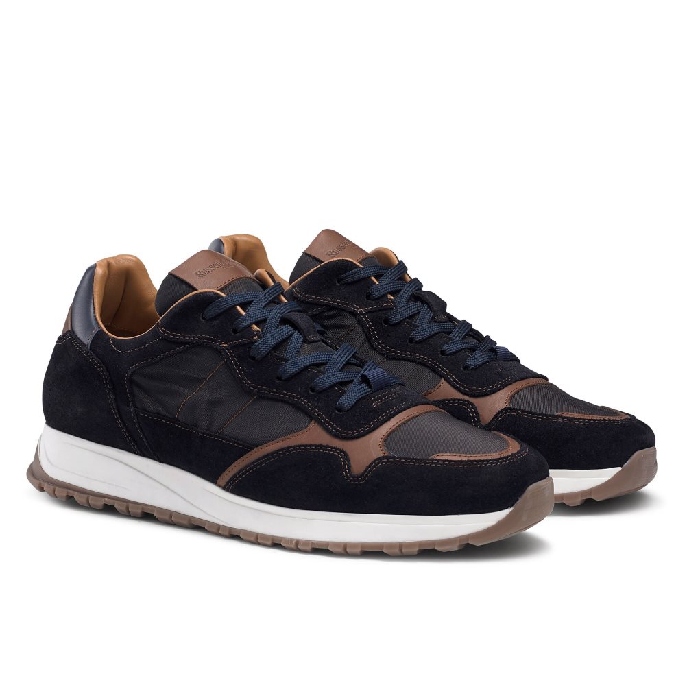 Black / Navy Russell And Bromley Rannoch Oxford Lace Runner Men's Sneakers | CA-3812Z