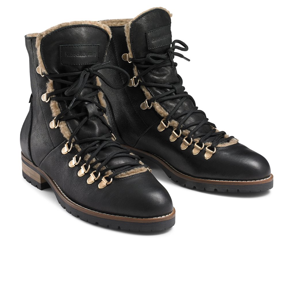 Black Russell And Bromley Bear Warm Lined Lace Up Women's Ankle Boots | CA-6974Z