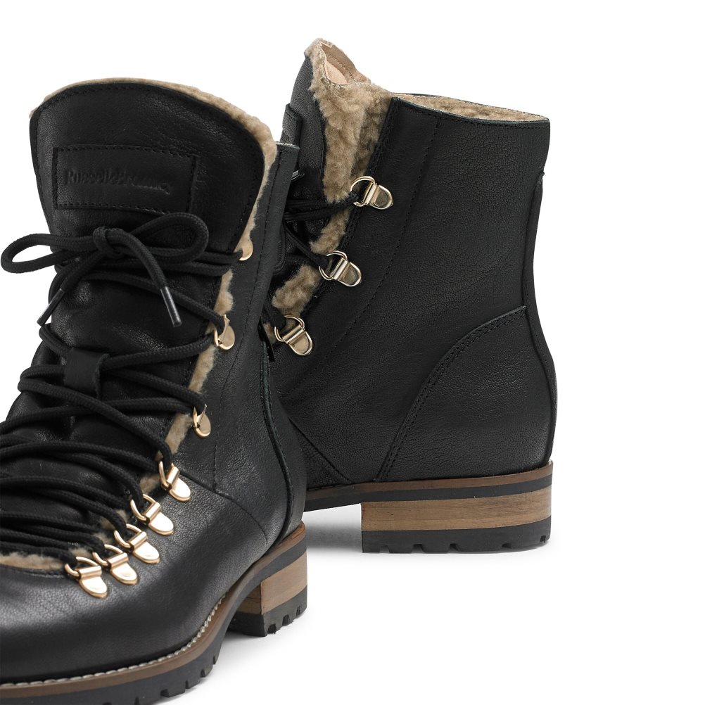 Black Russell And Bromley Bear Warm Lined Lace Up Women's Ankle Boots | CA-6974Z