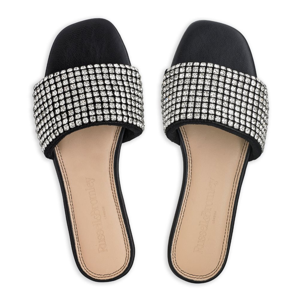 Black Russell And Bromley Blingmule Diamante Women's Slippers | CA-1236X