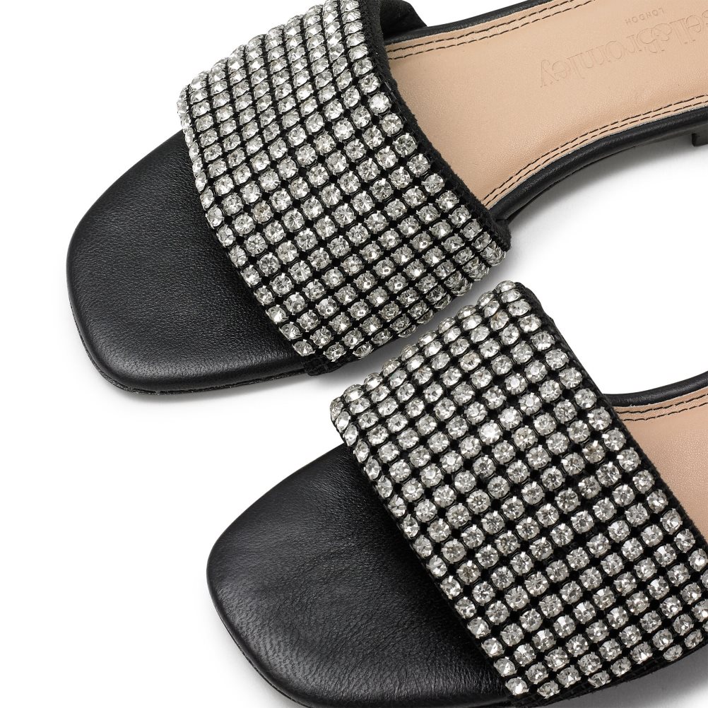 Black Russell And Bromley Blingmule Diamante Women's Slippers | CA-1236X