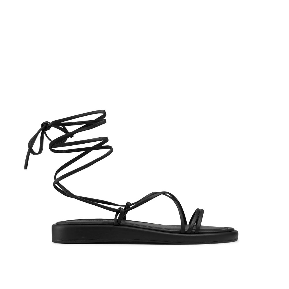 Black Russell And Bromley Boho Ankle Tie Women\'s Flat Sandals | CA-3817N