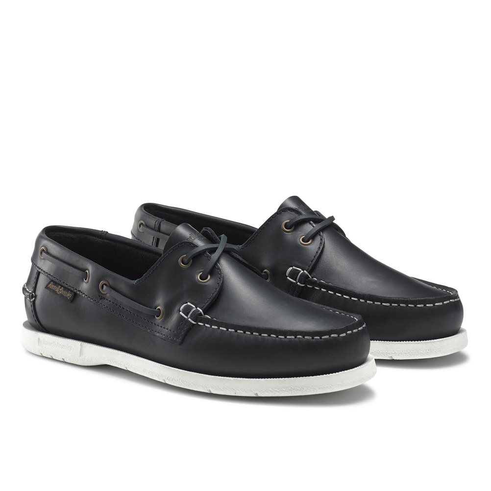 Black Russell And Bromley Bowline Waxy Leather Deck Men's Casual Shoes | CA-1830X