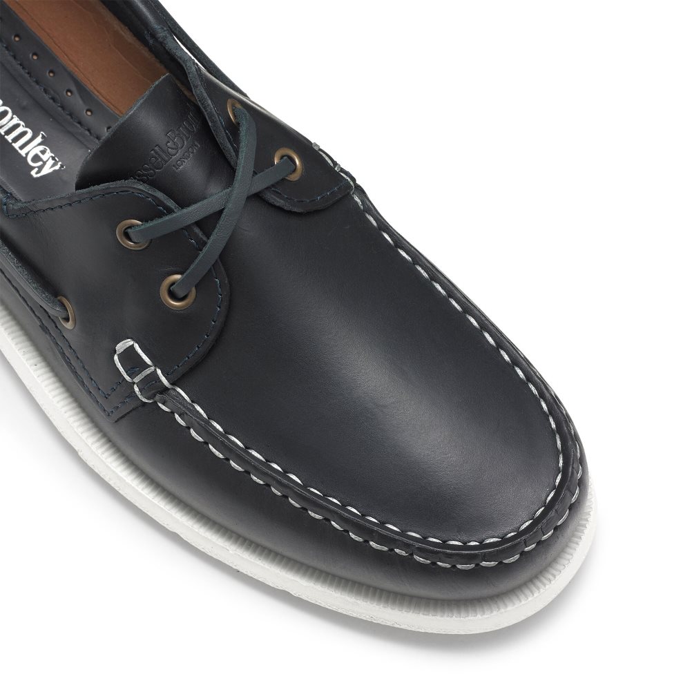 Black Russell And Bromley Bowline Waxy Leather Deck Men's Casual Shoes | CA-1830X