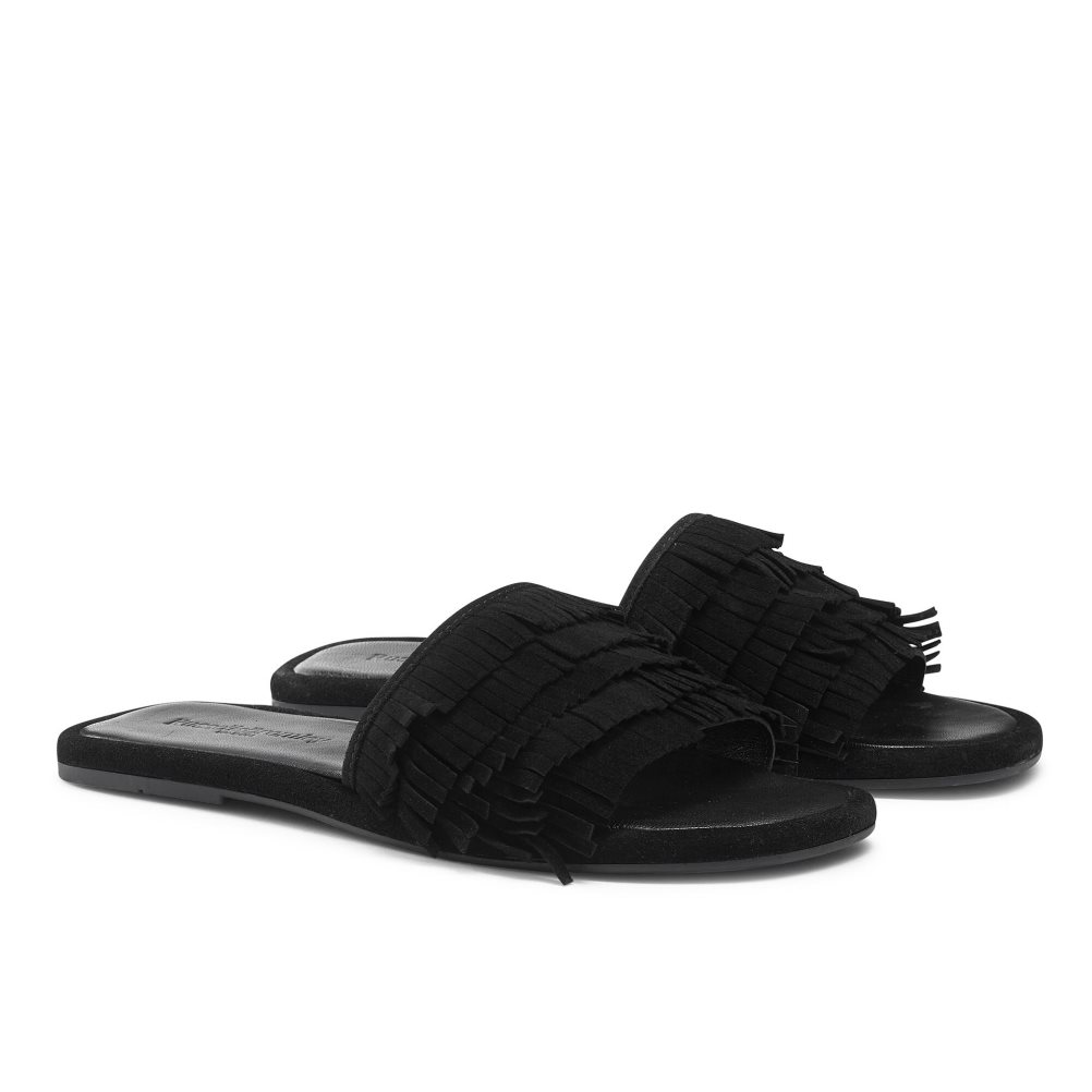 Black Russell And Bromley Cascade Fringe Women's Slippers | CA-1965Q