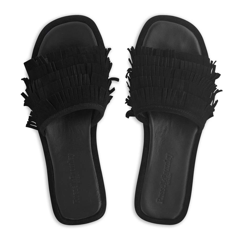 Black Russell And Bromley Cascade Fringe Women's Slippers | CA-1965Q