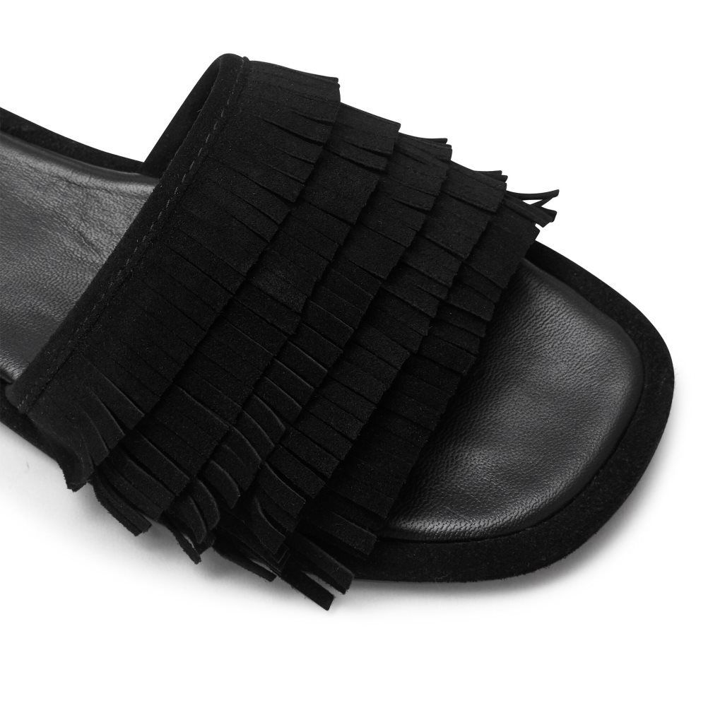 Black Russell And Bromley Cascade Fringe Women's Slippers | CA-1965Q