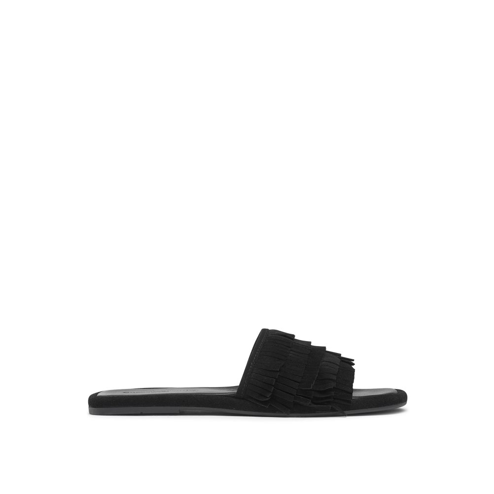 Black Russell And Bromley Cascade Fringe Women\'s Slippers | CA-1965Q