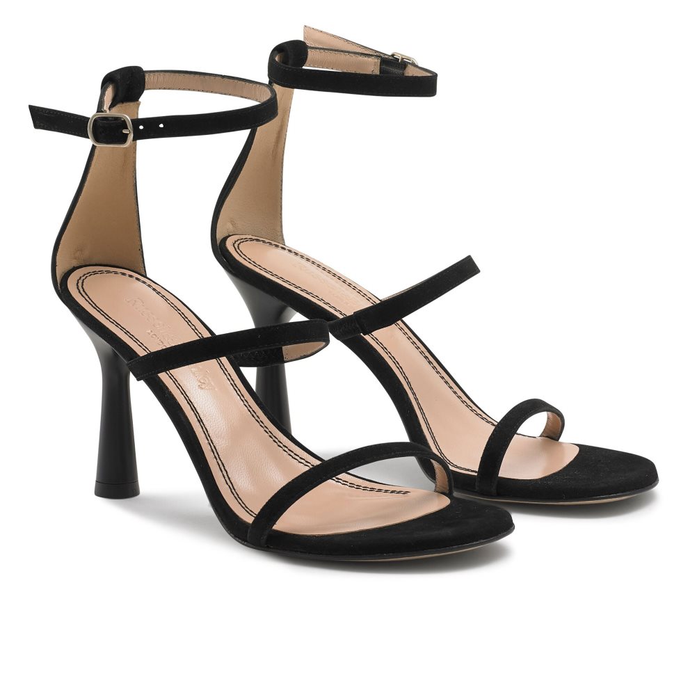 Black Russell And Bromley Chopsticks Triple Strap Women's Heels Sandals | CA-0741S