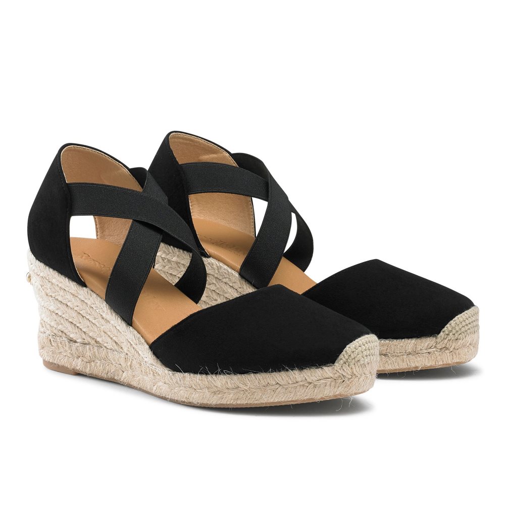 Black Russell And Bromley Coco-cross Elastic Espadrille Women's Wedges | CA-0487V