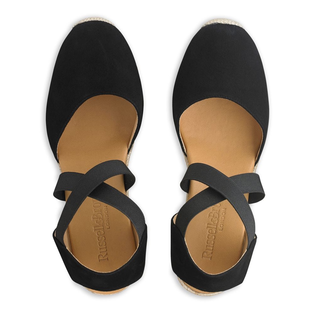 Black Russell And Bromley Coco-cross Elastic Espadrille Women's Wedges | CA-0487V