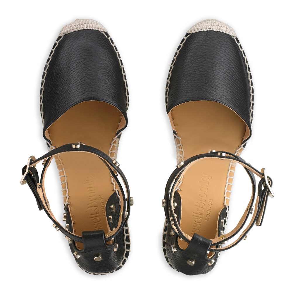 Black Russell And Bromley Coinwraphi Espadrille Women's Wedges | CA-0296Q