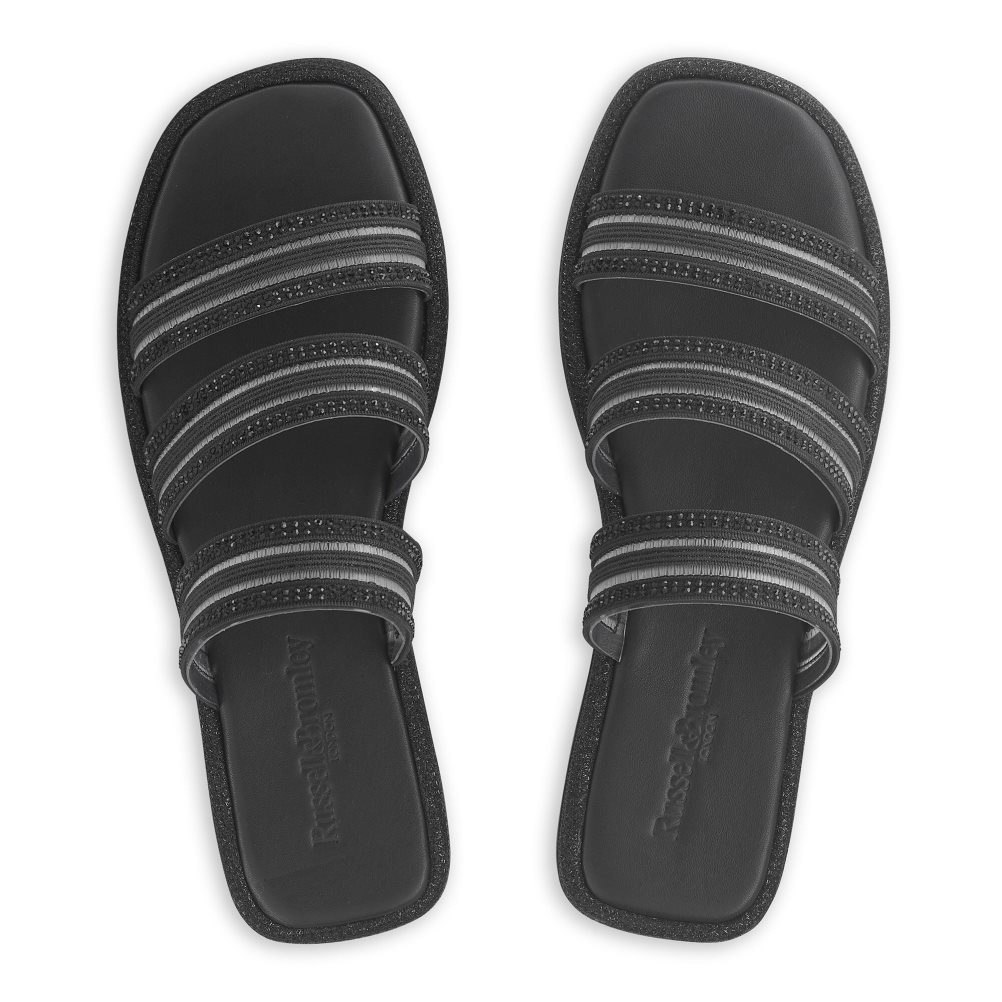 Black Russell And Bromley Cosmical Embellished Women's Flat Sandals | CA-0725M