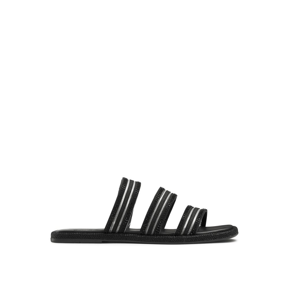 Black Russell And Bromley Cosmical Embellished Women\'s Flat Sandals | CA-0725M