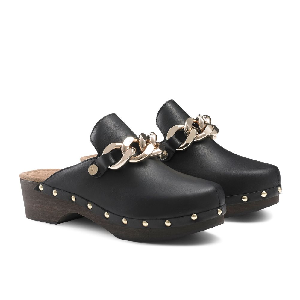 Black Russell And Bromley Dellabosco Chain Closed Toe Women's Mules | CA-6490X