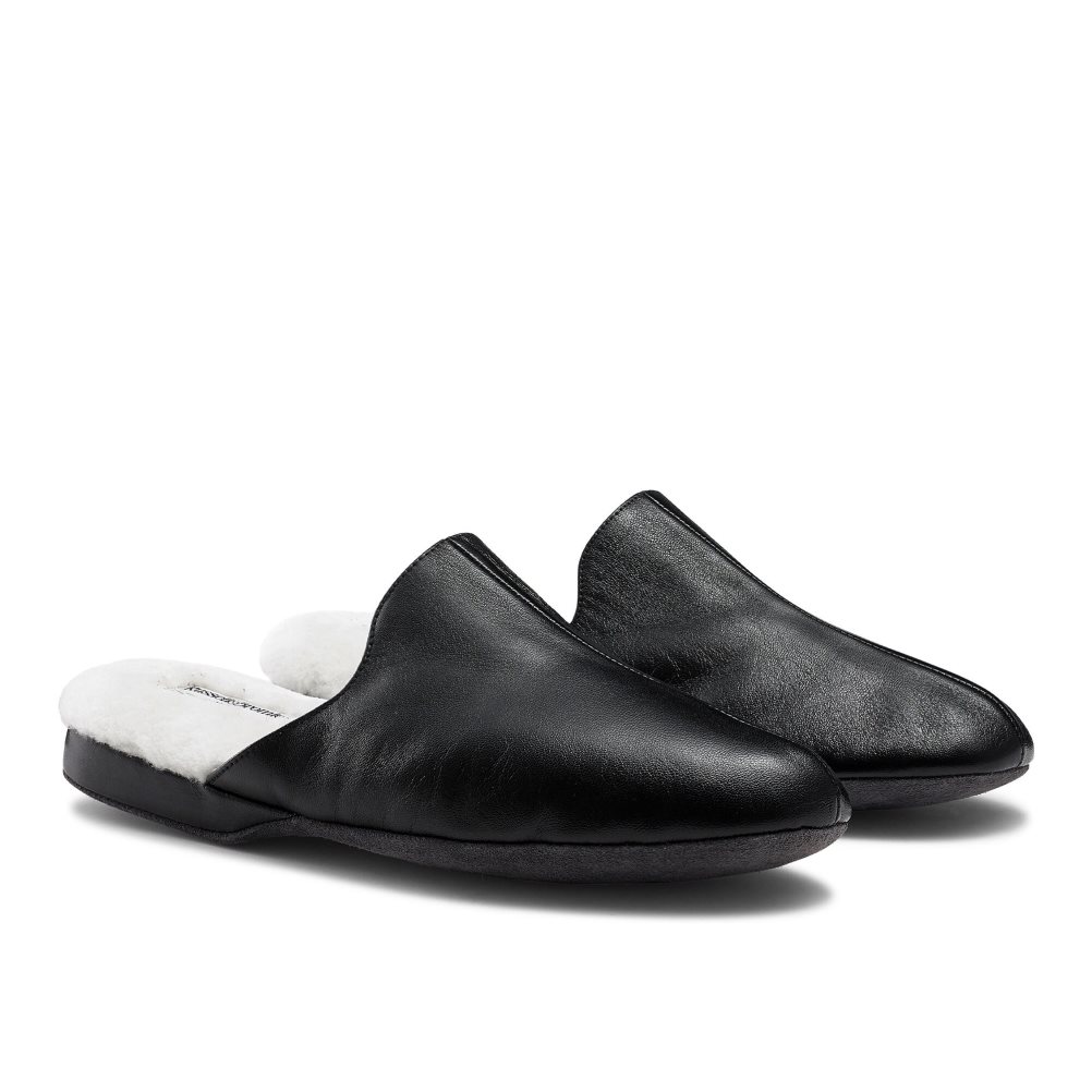 Black Russell And Bromley Dominic+ Shearling Men's Slippers | CA-3275T