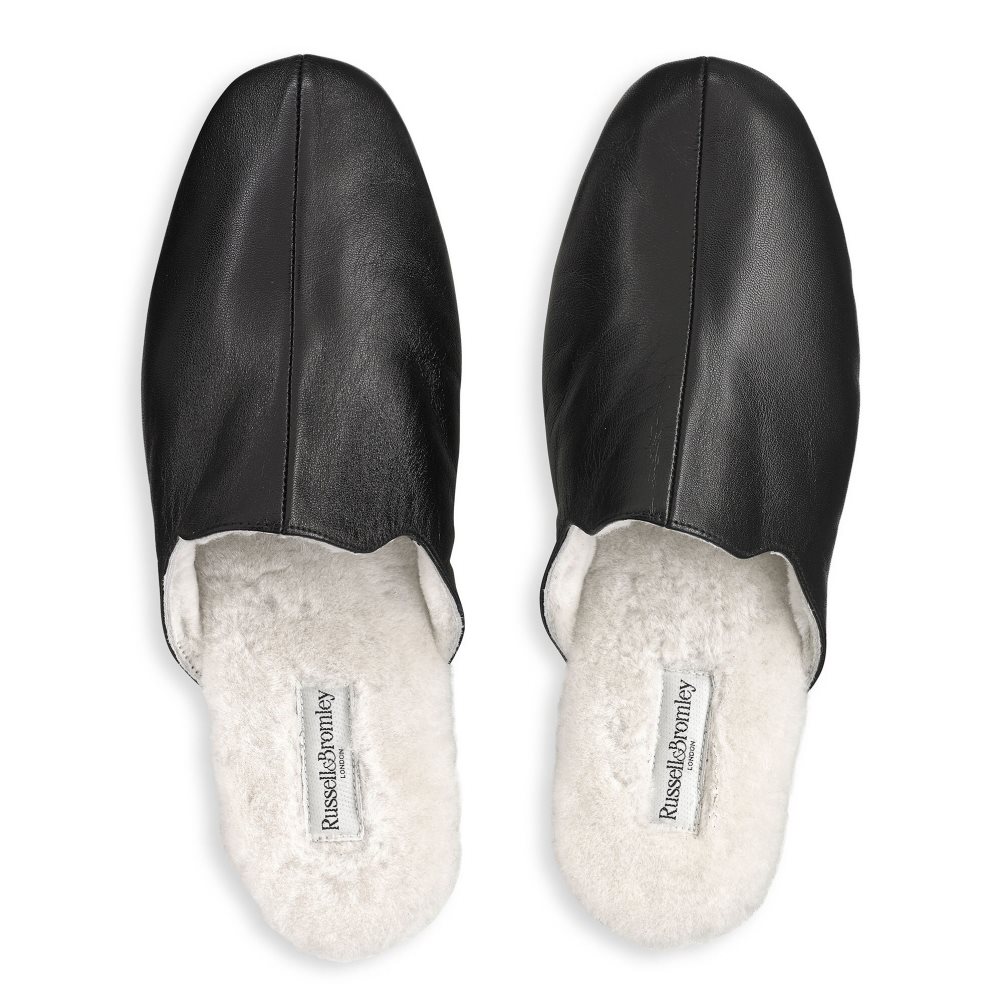 Black Russell And Bromley Dominic+ Shearling Men's Slippers | CA-3275T