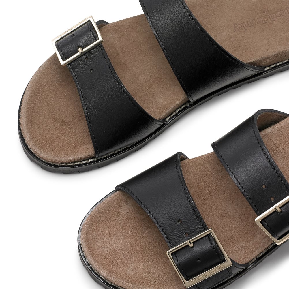 Black Russell And Bromley Double Buckle Women's Slippers | CA-6750H