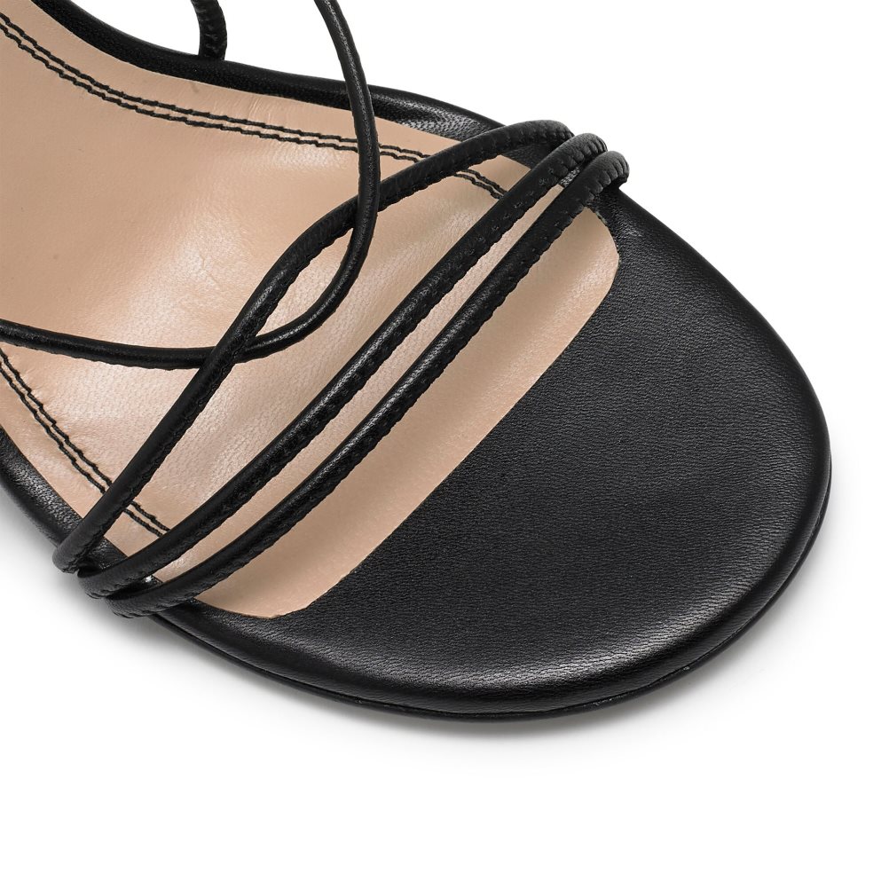 Black Russell And Bromley Dragon Strappy Round Toe Women's Heels Sandals | CA-7640R