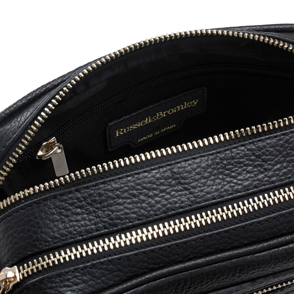 Black Russell And Bromley Dynamic Triple Zip Camera Women's Crossbody Bags | CA-1894X