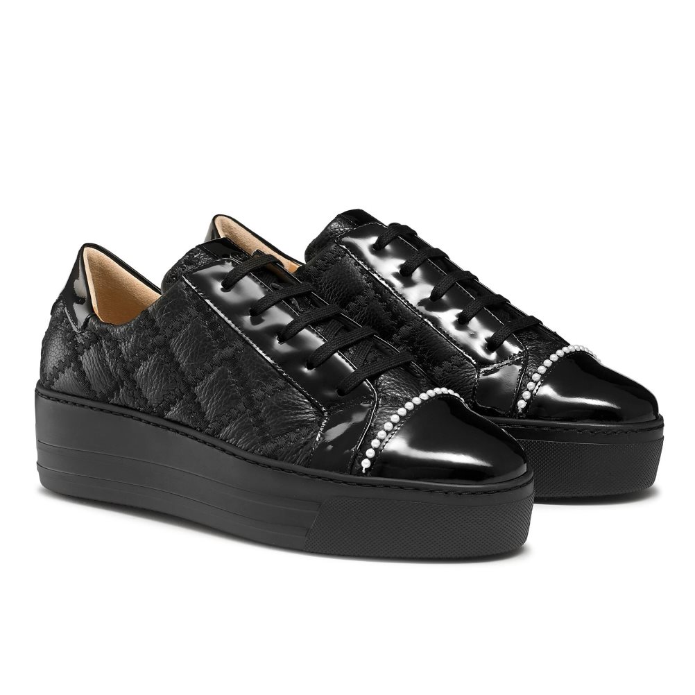 Black Russell And Bromley Esplanade Lace Up Women's Platform Shoes | CA-4927H