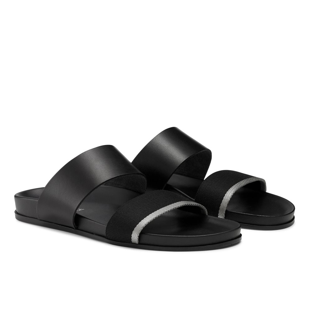Black Russell And Bromley Fab Line Footbed Men's Sandals | CA-2874P