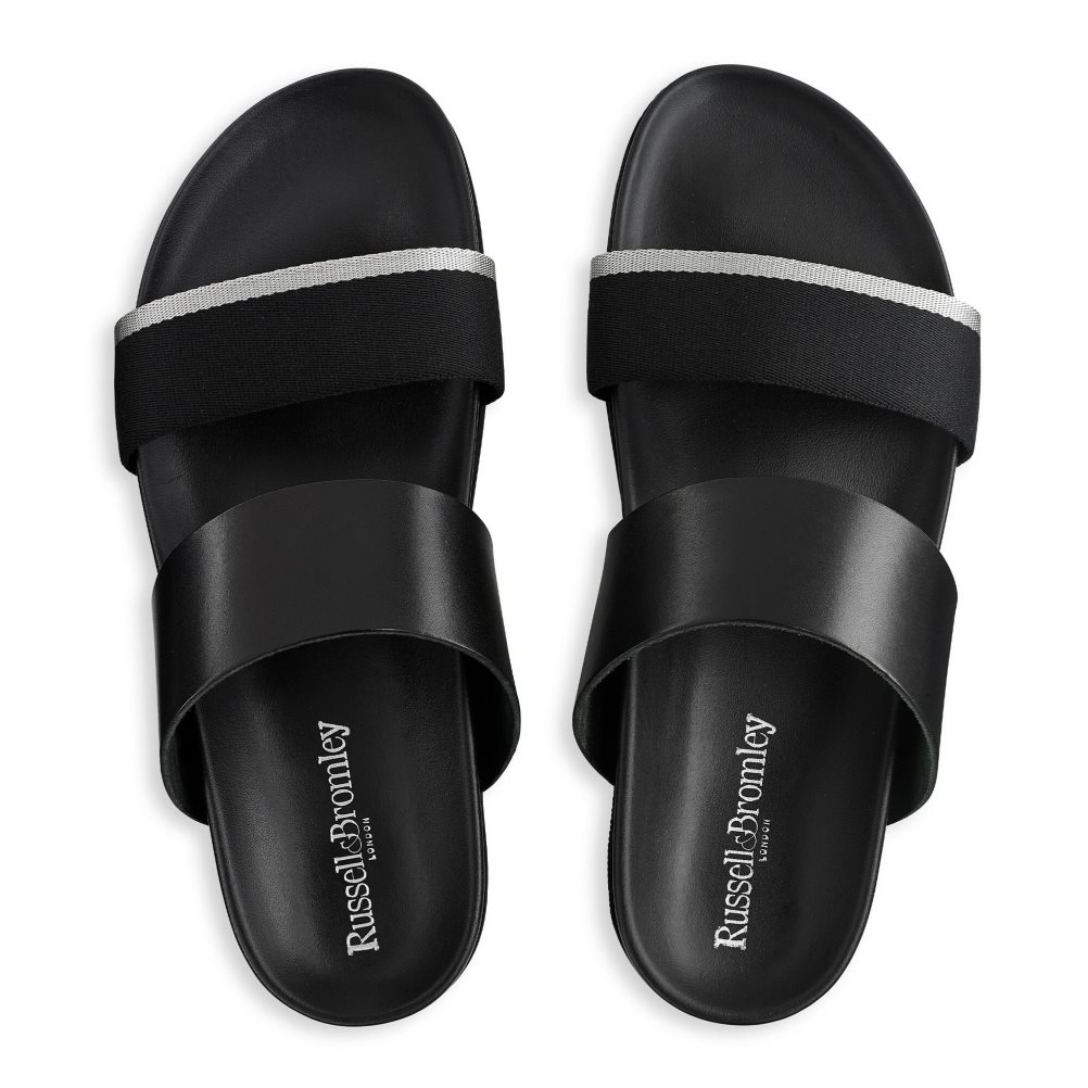 Black Russell And Bromley Fab Line Footbed Men's Sandals | CA-2874P