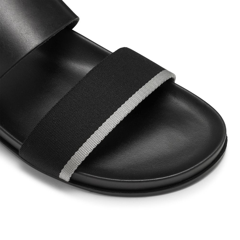Black Russell And Bromley Fab Line Footbed Men's Sandals | CA-2874P