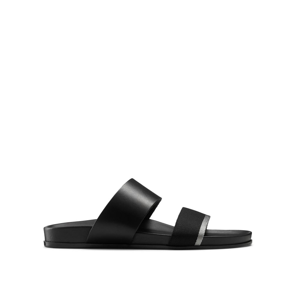 Black Russell And Bromley Fab Line Footbed Men\'s Sandals | CA-2874P