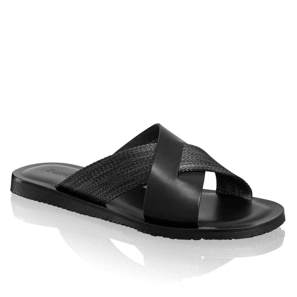 Black Russell And Bromley Fab Slip-on Men's Slide Sandals | CA-3689U