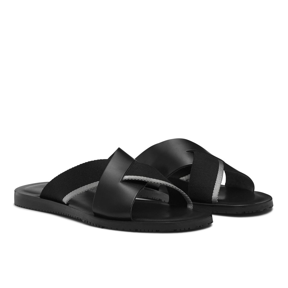 Black Russell And Bromley Fab Slip-on Men's Slide Sandals | CA-6907H