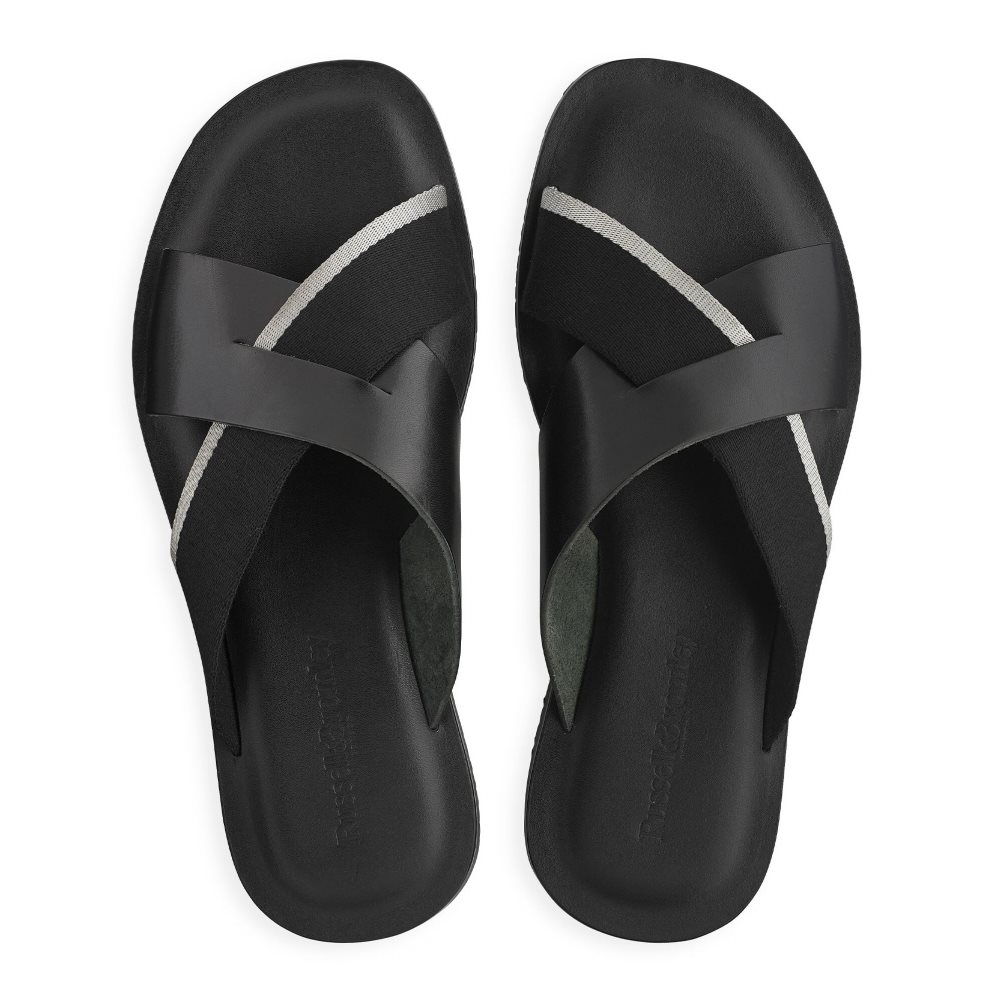 Black Russell And Bromley Fab Slip-on Men's Slide Sandals | CA-6907H