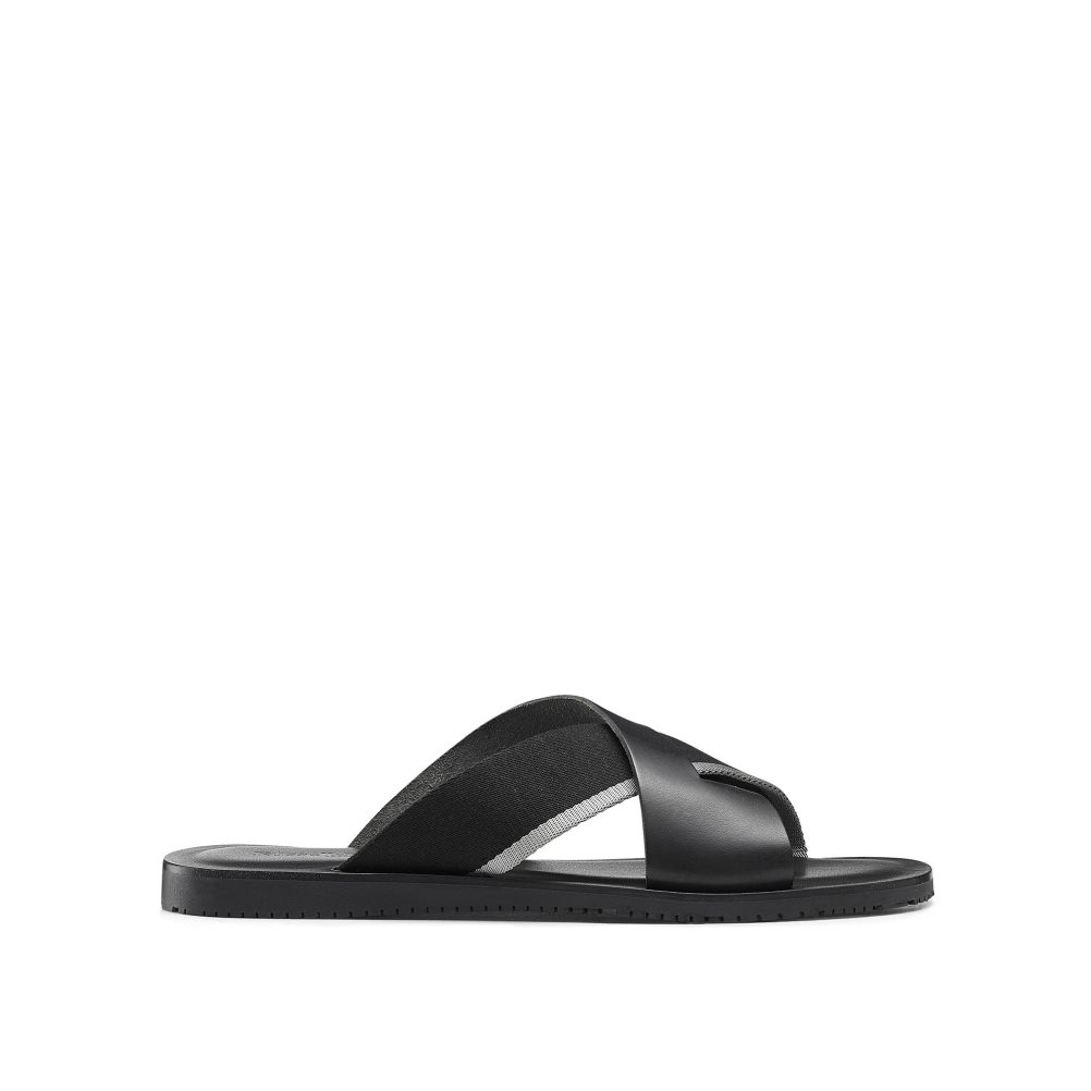 Black Russell And Bromley Fab Slip-on Men\'s Slide Sandals | CA-6907H