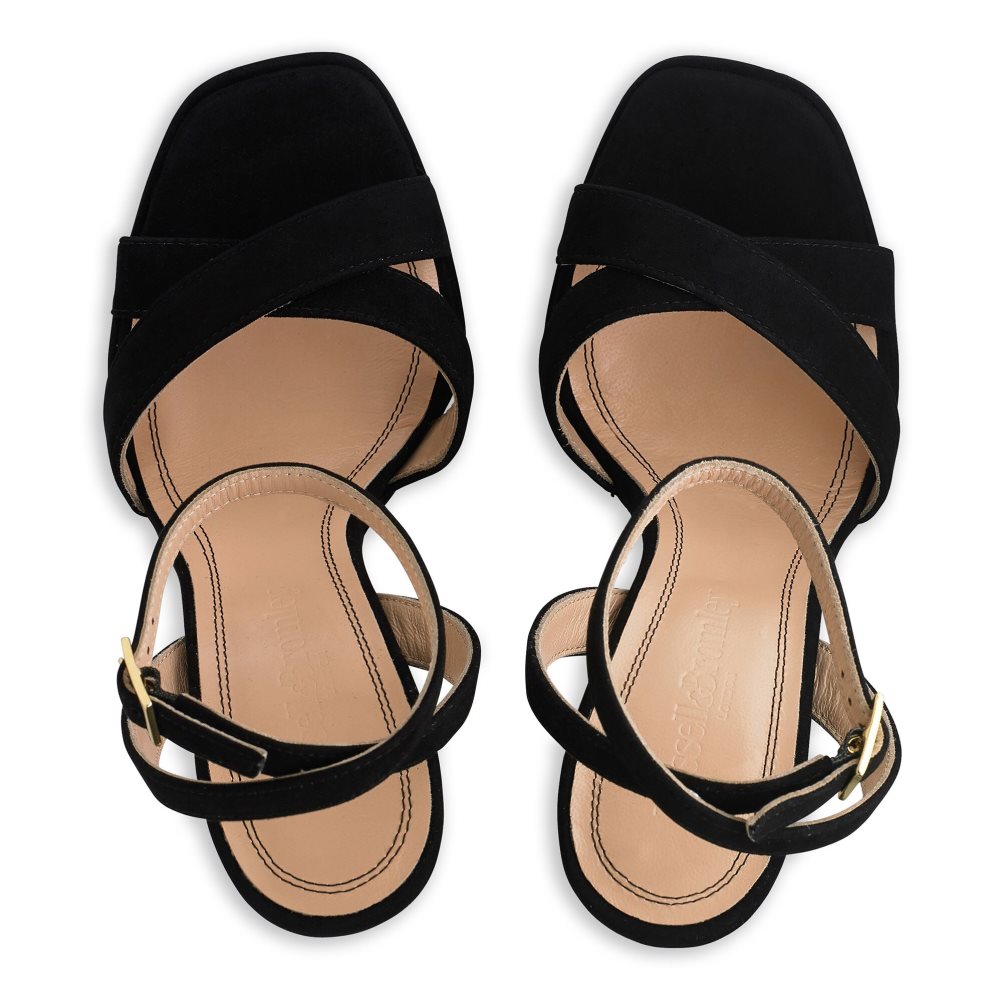 Black Russell And Bromley Far Out Cross Strap Platform Women's Heels Sandals | CA-3142K